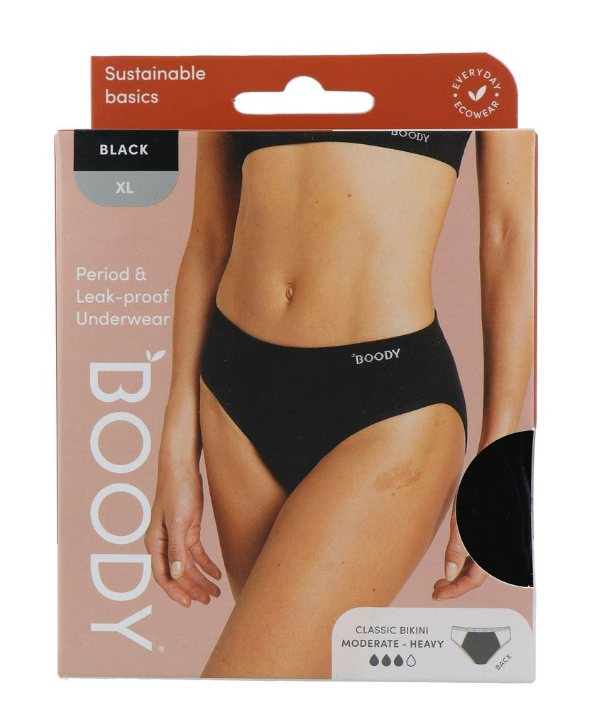 Boody Menstruatieondergoed Bikinislip Zwart Normaal/Hevig Maat XL