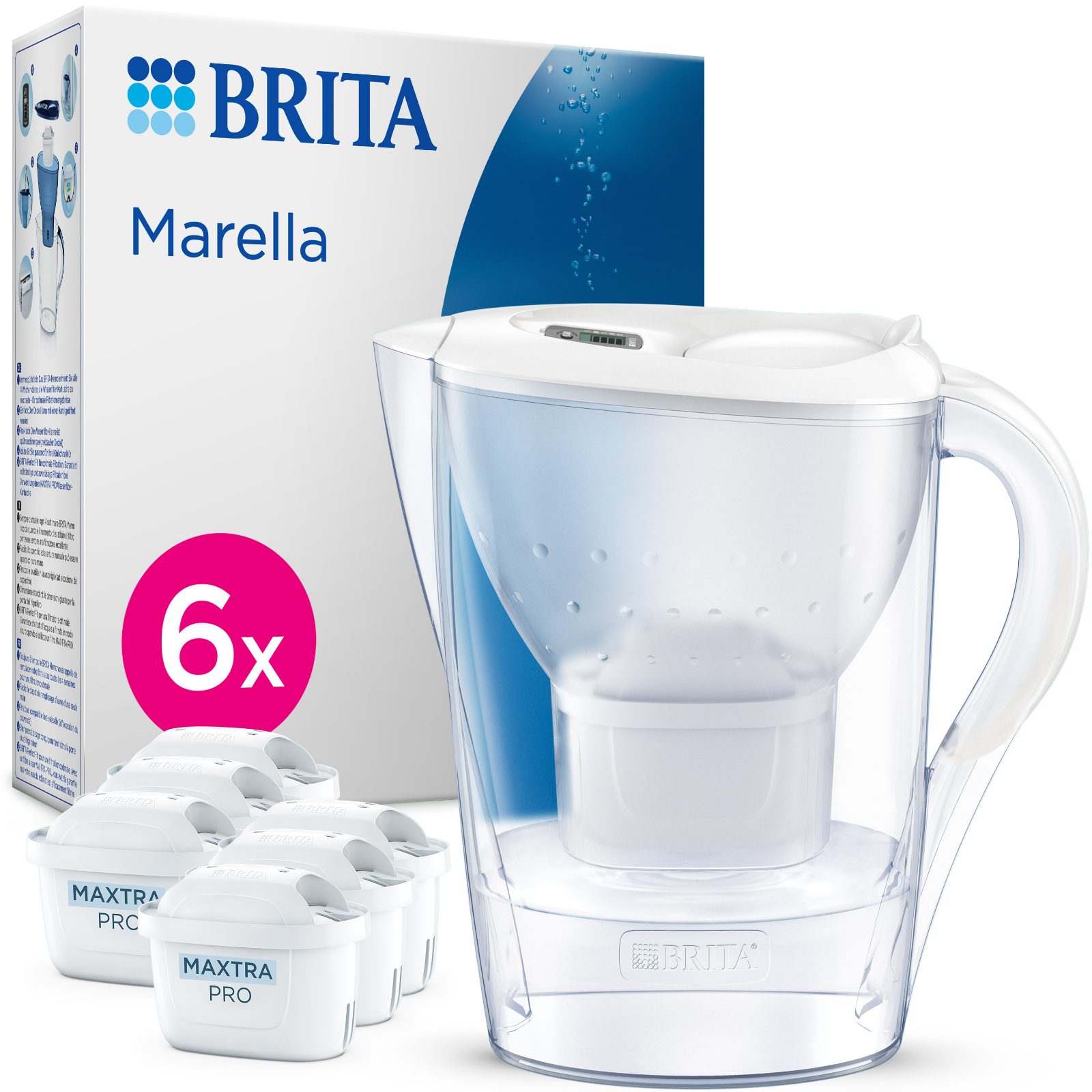 Brita Marella Waterfilterkan Wit + 6 Maxtra Filterpatronen