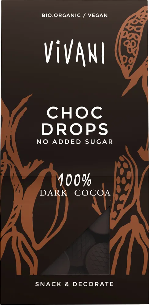Vivani Chocoladedruppels Puur 100% Cacao Choc Drops