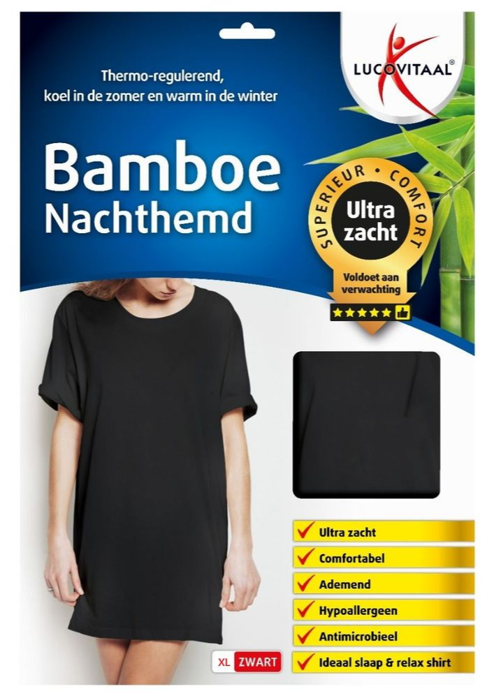 Lucovitaal Bamboe Nachthemd Zwart XL