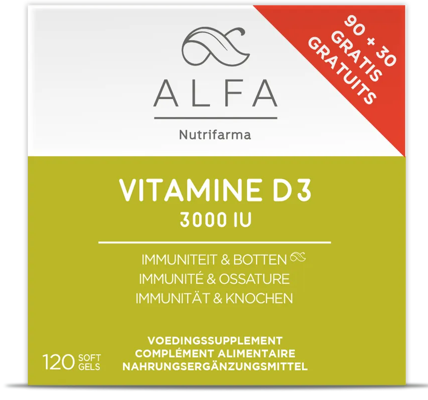 Alfa Vitamine D3  3000IU Immuniteit & Botten Softgels
