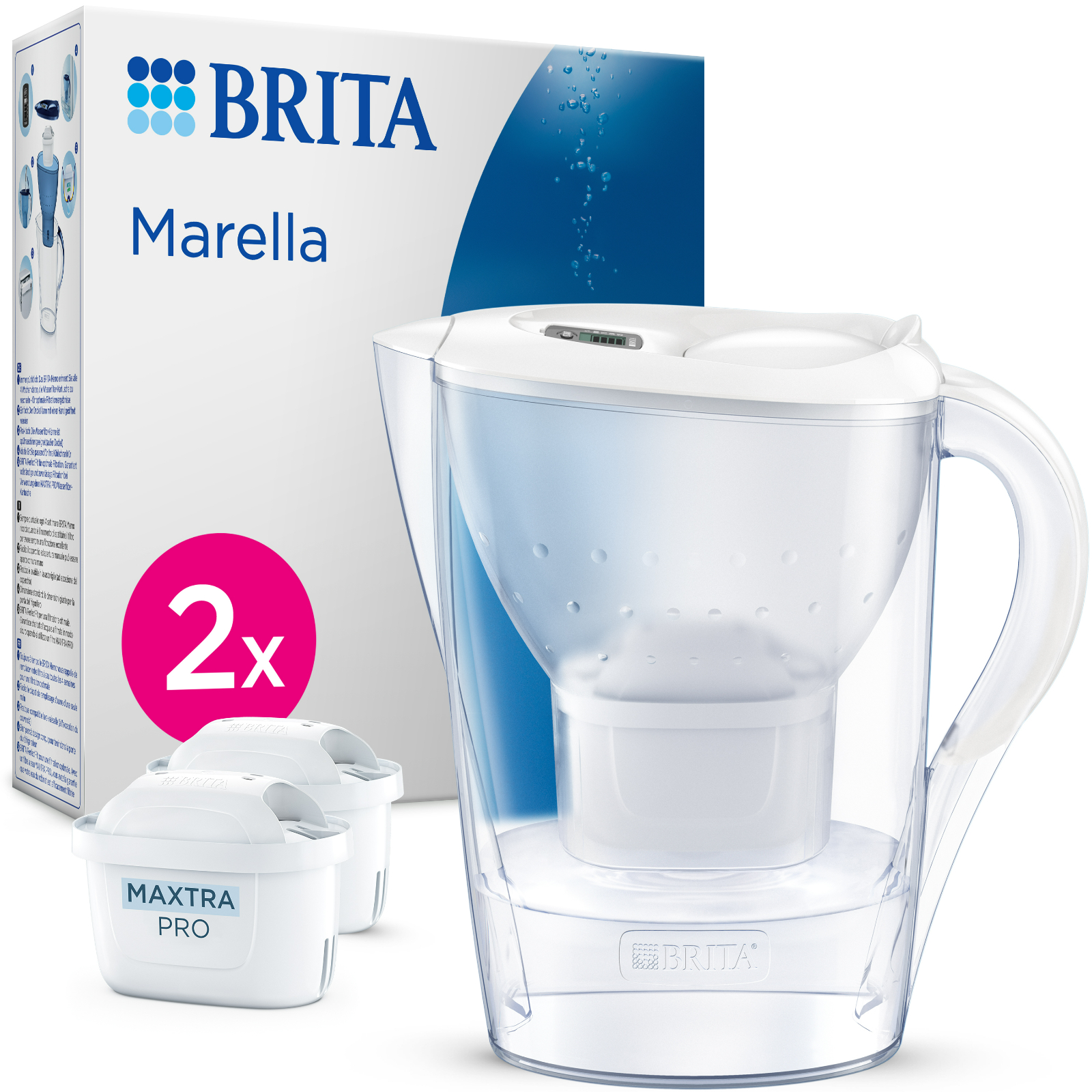 Brita Marella Waterfilterkan Wit + 2 Maxtra Filterpatronen