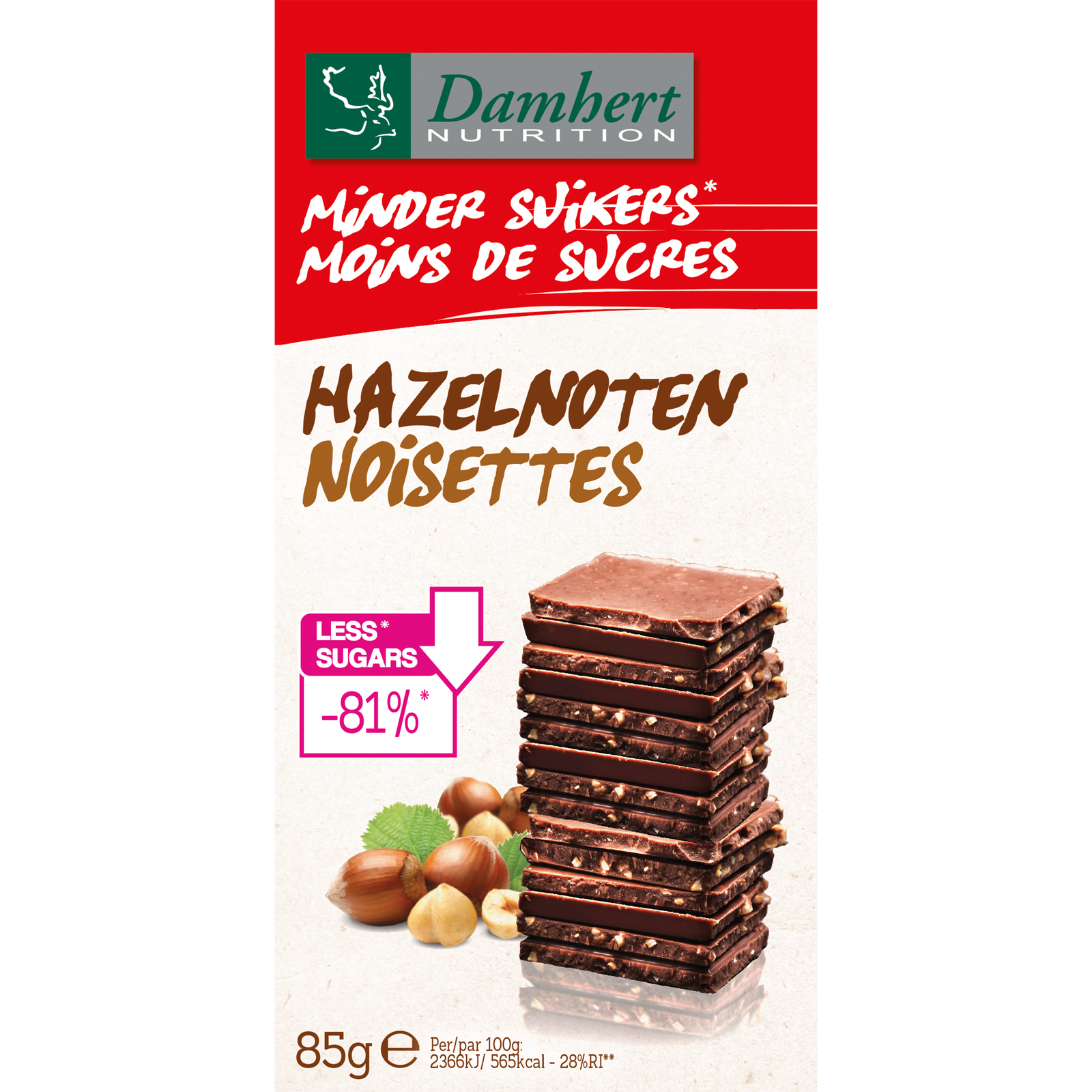 Damhert Minder Suikers Chocoladetablet Hazelnoten