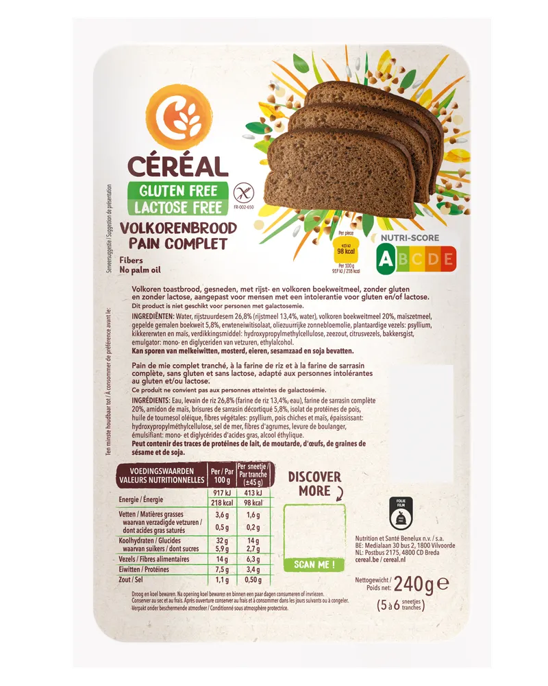 Cereal Glutenvrij & Lactosevrij Volkoren Brood