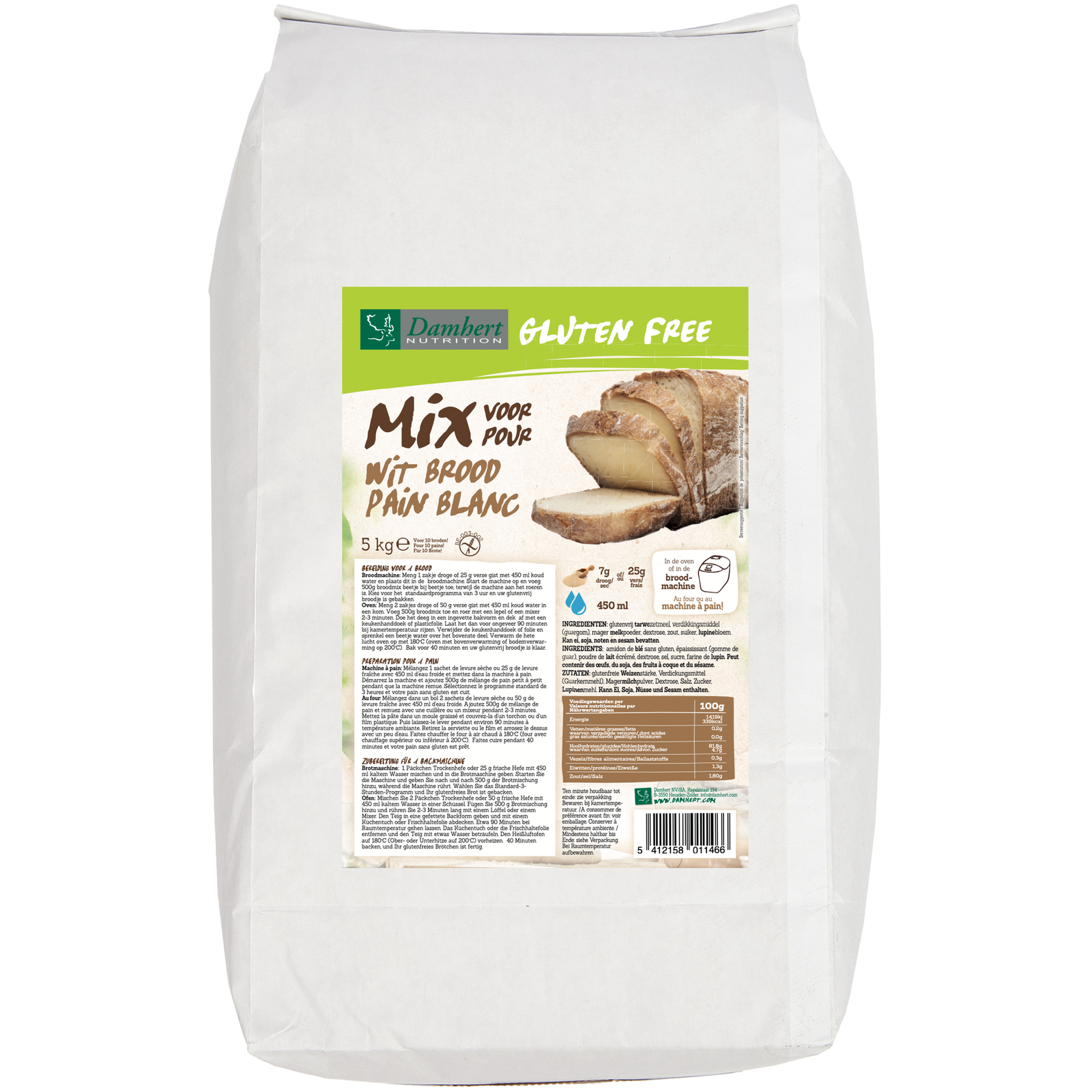 Damhert Gluten Free Broodmix Wit Groot
