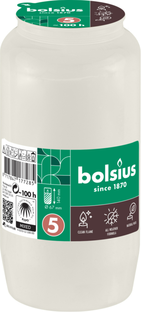 Bolsius Herdenkingslicht Nr. 5 Wit