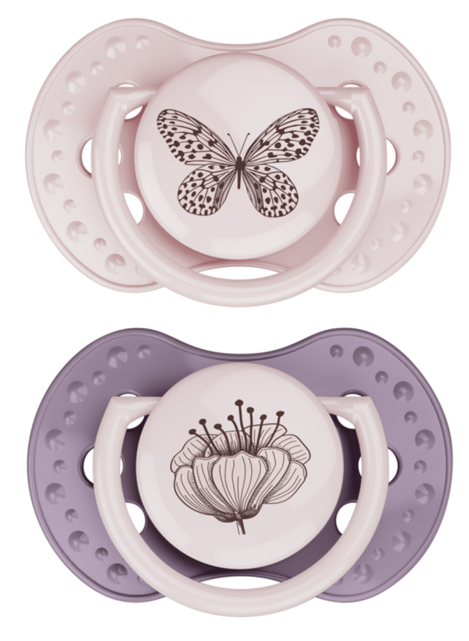 Difrax LOVI Dynamic Pacifier 6-18 Months Botanic Pink Purple - Fopspeen