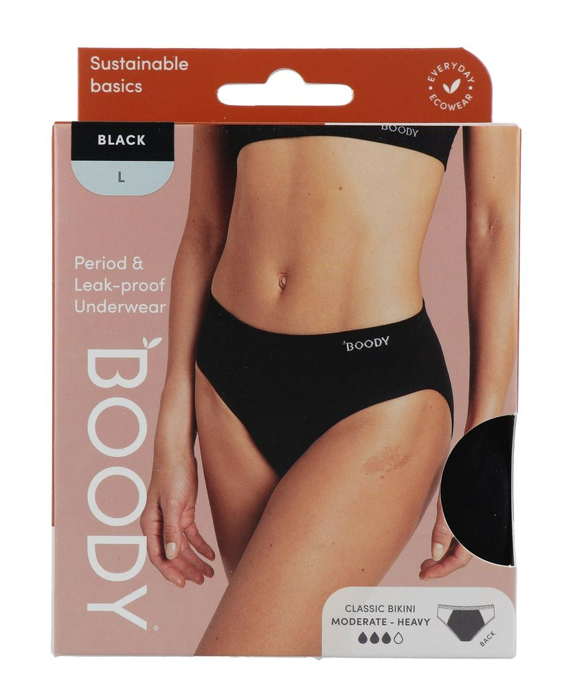 Boody Menstruatieondergoed Bikinislip Zwart Normaal/Hevig Maat L