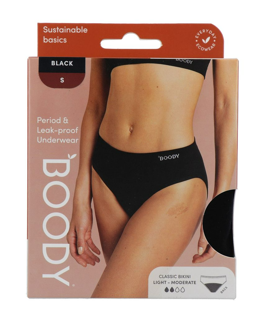 Boody Menstruatieondergoed Bikinislip Zwart Licht / Normaal Maat S