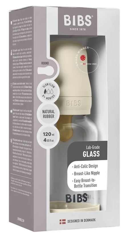 BIBS Glas Latex Slow Flow Babyfles 0+ Maanden Ivory
