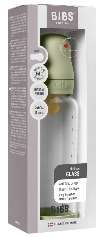 BIBS Glas Latex Medium Flow Babyfles 2+ Maanden Sage