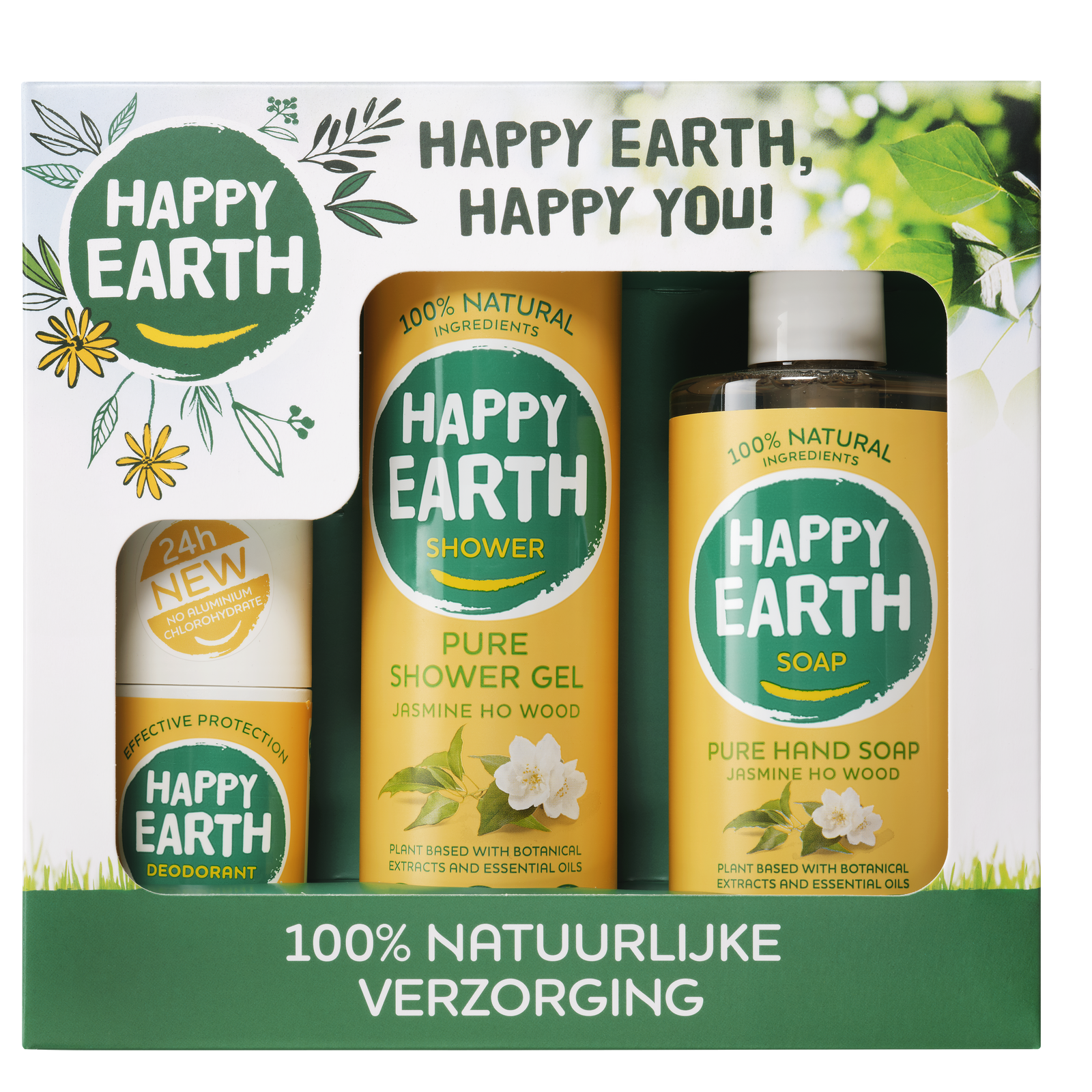 Happy Earth Giftset Jasmine Ho Wood, Deo/Showergel/Handsoap