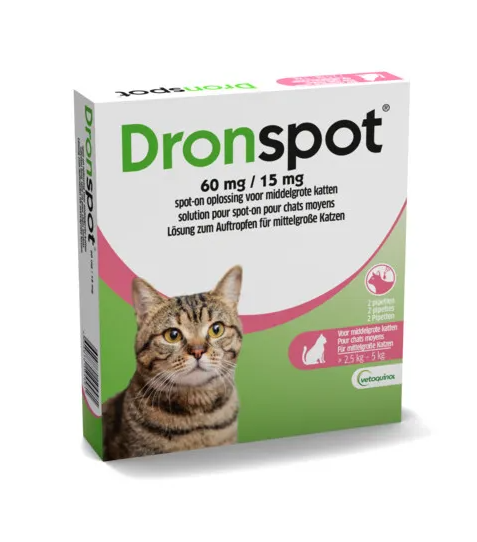 Dronspot 60mg/15mg Spot On Ontwormingsmiddel Voor Middelgrote Katten Pipet