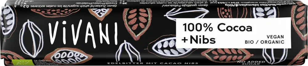 Vivani Chocoladereep Puur 100% Cacao Nibs