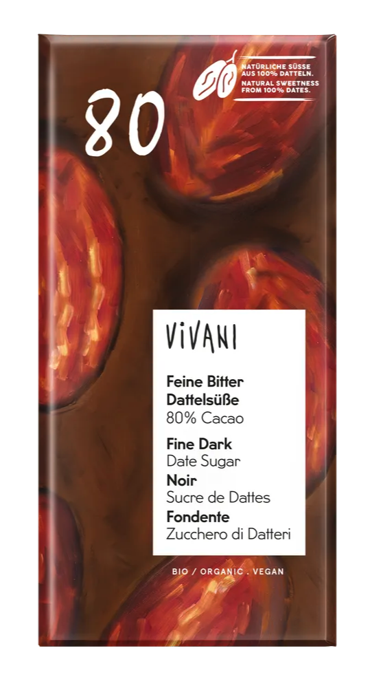 Vivani Chocoladereep Puur 80% Cacao Date Sugar