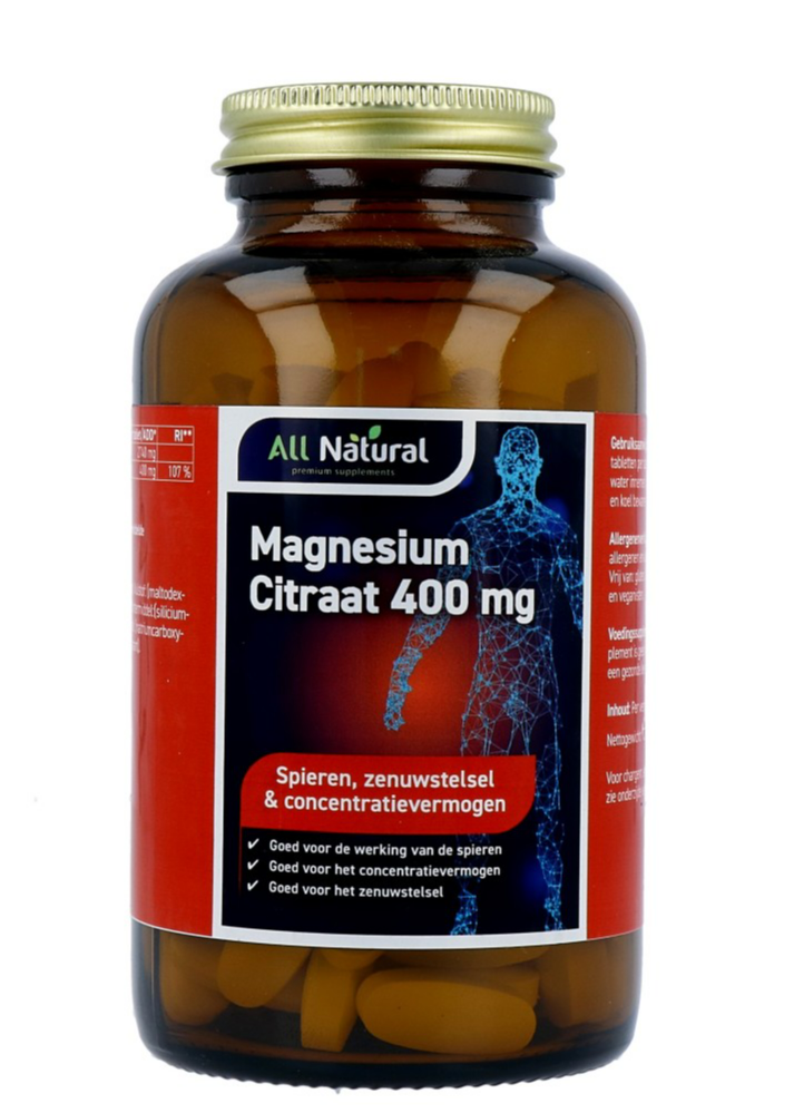 All Natural Magnesium Citraat 400 mg Tabletten